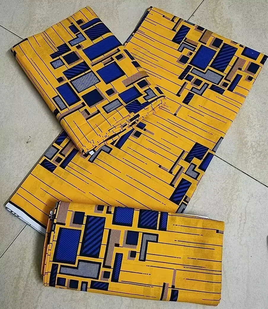 African Wax Print Ankara Fabric – 100% Cotton Gold Print | 6 Yards for Sewing & Wedding Dress