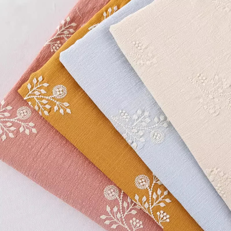 Embroidered Floral Poly-Cotton Fabric – 145cm Wide, Sold by 50cm – For Dresses, Quilting & DIY Clothing