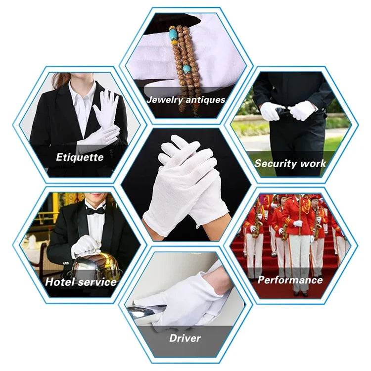 White Cotton Etiquette Gloves | Quilting, Jewelry, Waiter & Work Gloves