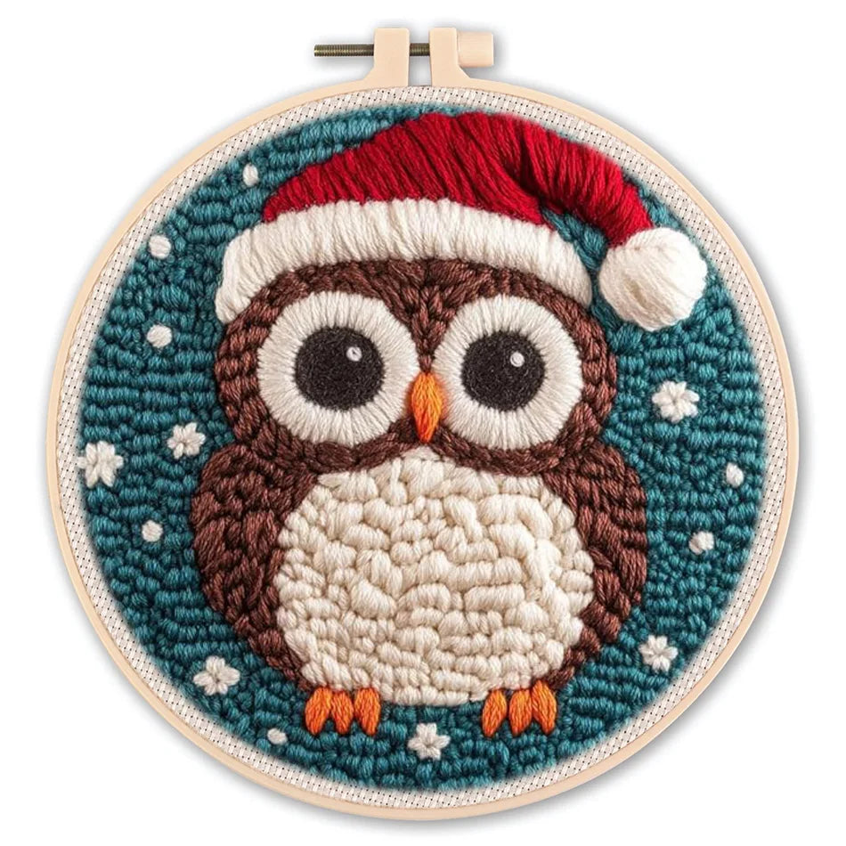 Punch Needle Embroidery Starter Kit – Animal Pattern | 20×20cm (7.8") with Hoop & Yarn