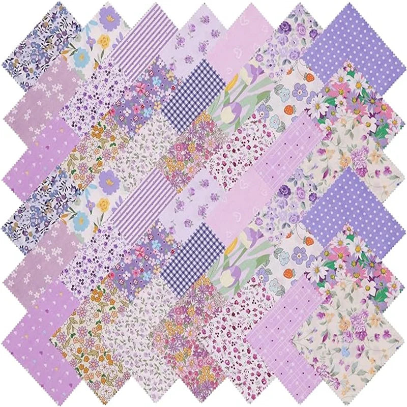 42-Piece Pre-Cut Quilting Fabric Squares – Purple Floral Patchwork 5" (12.7cm)