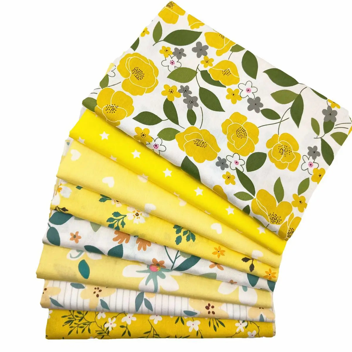 8-Piece Precut Quilted Fabric Squares – Yellow Tones, DIY Patchwork & Quilting