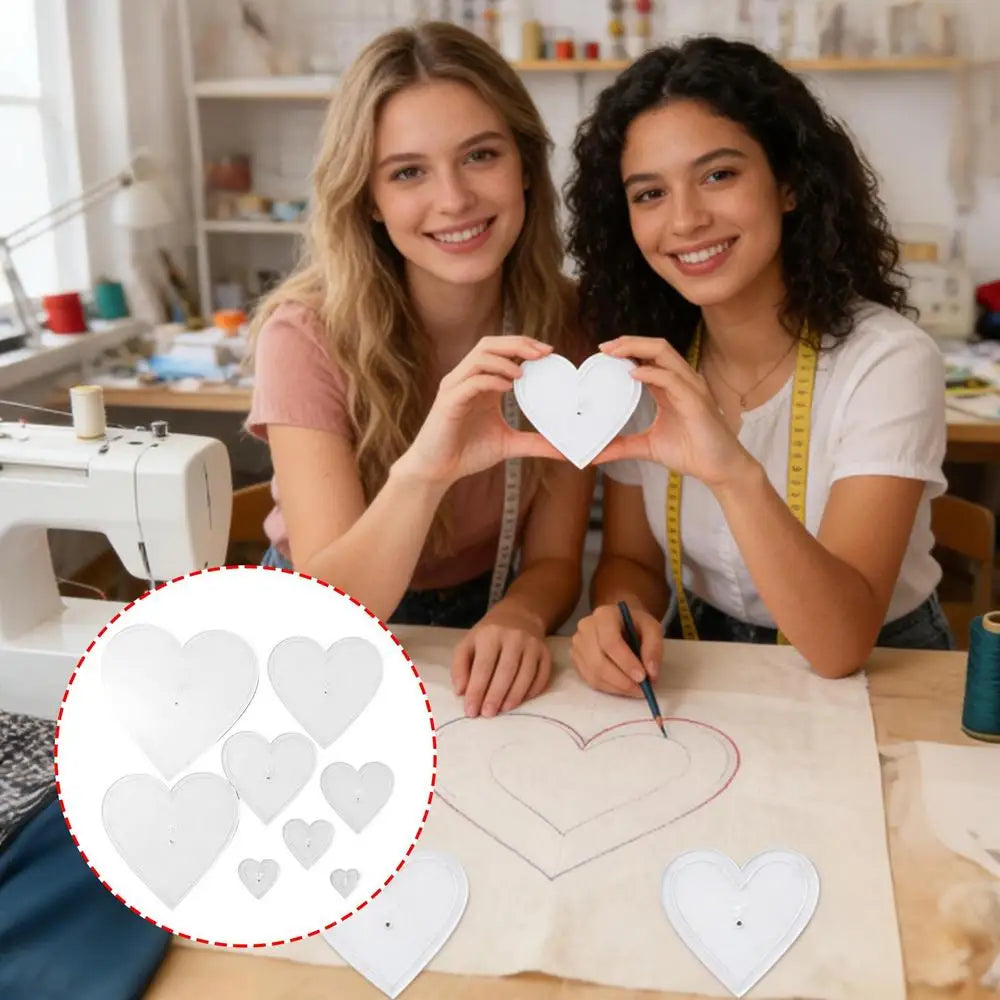 8-Piece Heart Quilting Template Set – Acrylic Fabric Cutting Stencils for Patchwork & Sewing