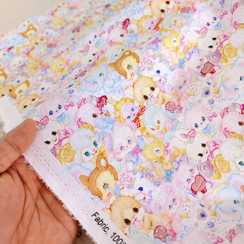 20S Cotton Cute Showa Kawaii Cat Deer Print Fabric DIY Quilting Needlework Material Sewing Dress Kids Clothes Fabrics