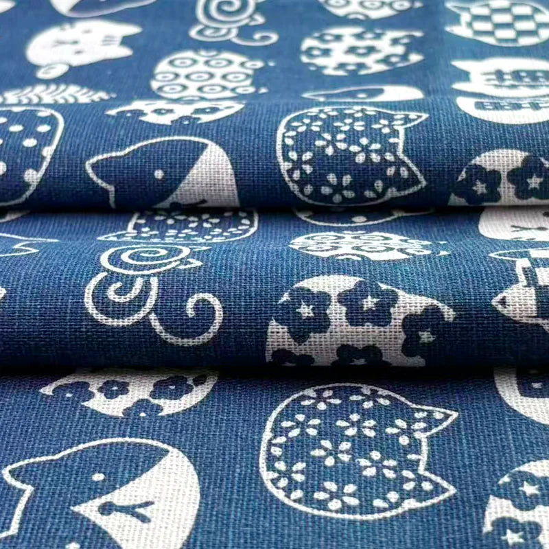 Bohemian Cotton-Linen Fabric – Japanese Money Bird Print | 0.5 or 1 Yard | DIY Quilting & Home Decor