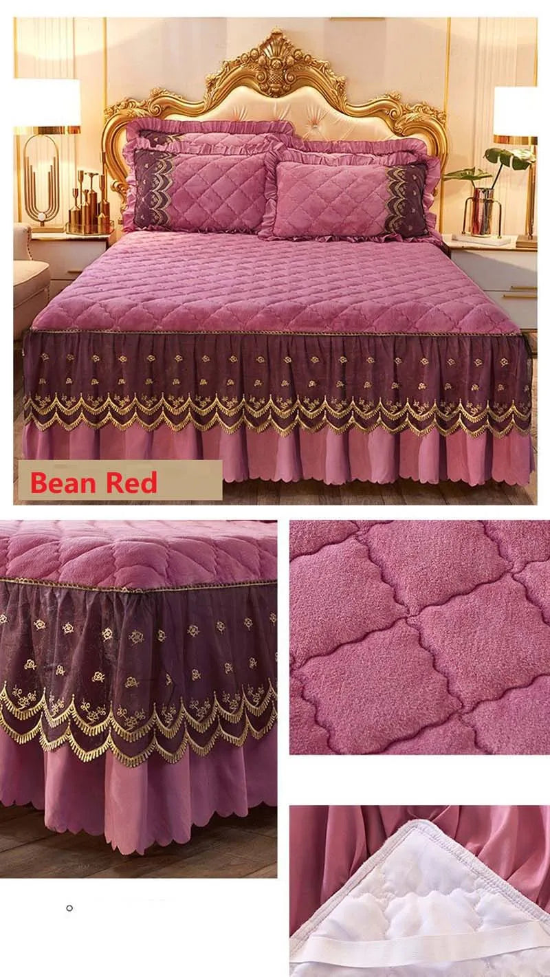 mtuove Luxury Flannel Velvet Quilted Bedspread – Lace Edge, Anti-Slip, Winter Warm Bed Cover