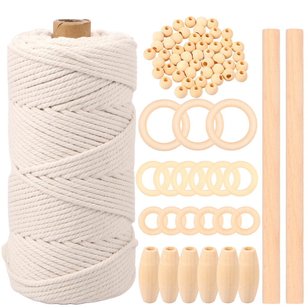 Kit de Macramé para Colgar de Pared DIY – Cuerda de Algodón, Cuentas y Anillos de Madera | Set de Macramé para Principiantes