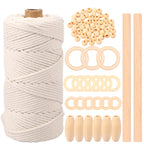 Kit de Macramé para Colgar de Pared DIY – Cuerda de Algodón, Cuentas y Anillos de Madera | Set de Macramé para Principiantes