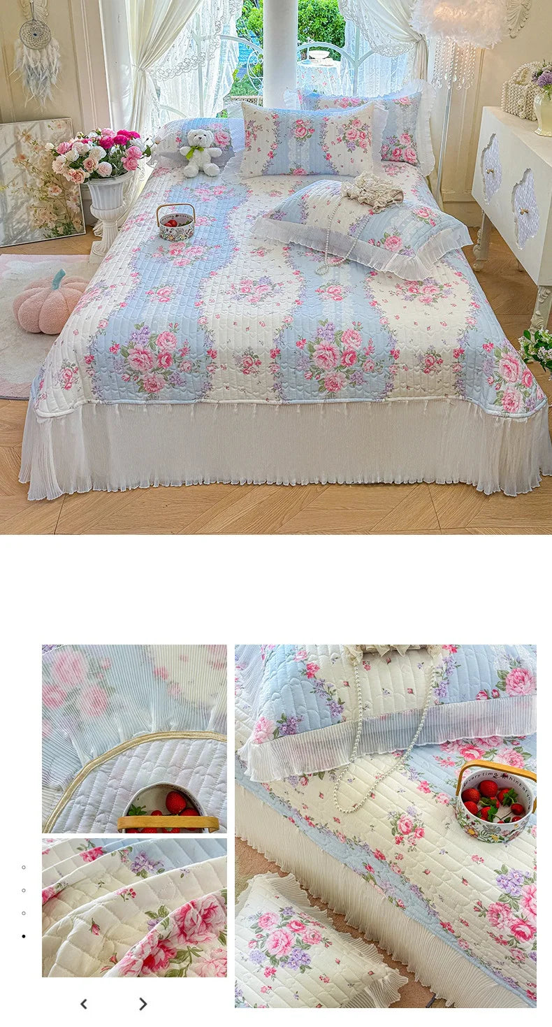 100% Cotton Quilted Bedspread – Lace Style Bed Cover | 240×245 or 265×245 cm