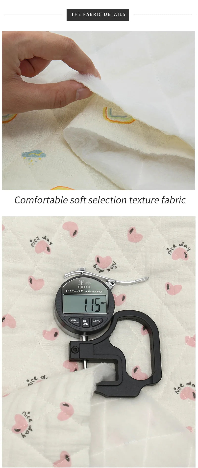 Thickened Double-Layer Crepe Quilted Cotton Fabric – 135cm Wide for Blankets, Children's Clothing & DIY