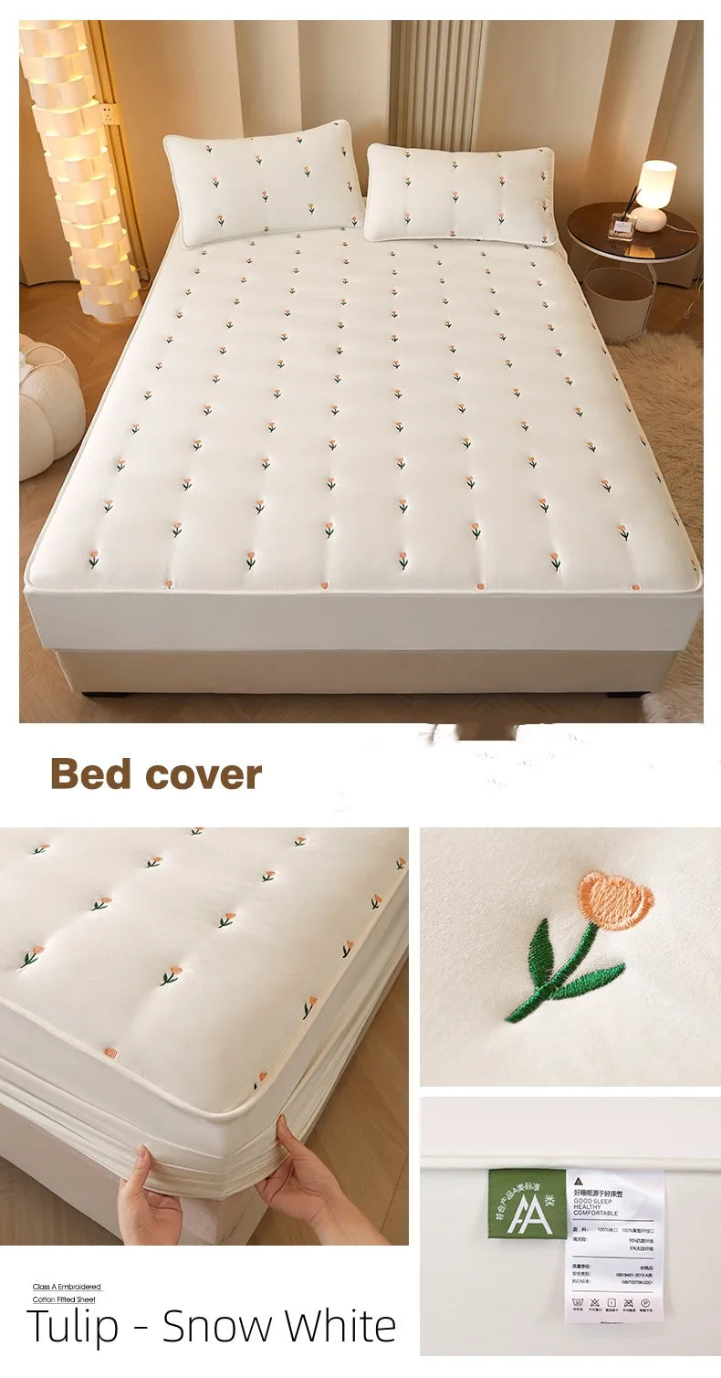Super Thick Quilted Embroidered Mattress Pad Cover – Single, Queen & King Sizes