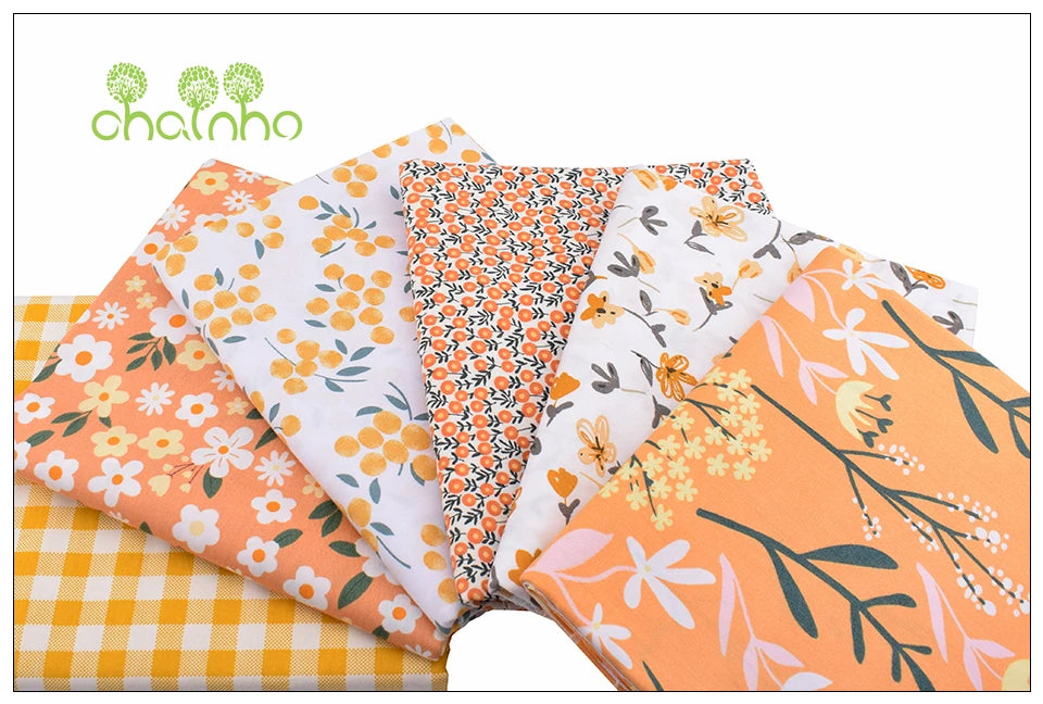 Orange Floral Series Printed Twill Cotton Fabric – 40s Weight