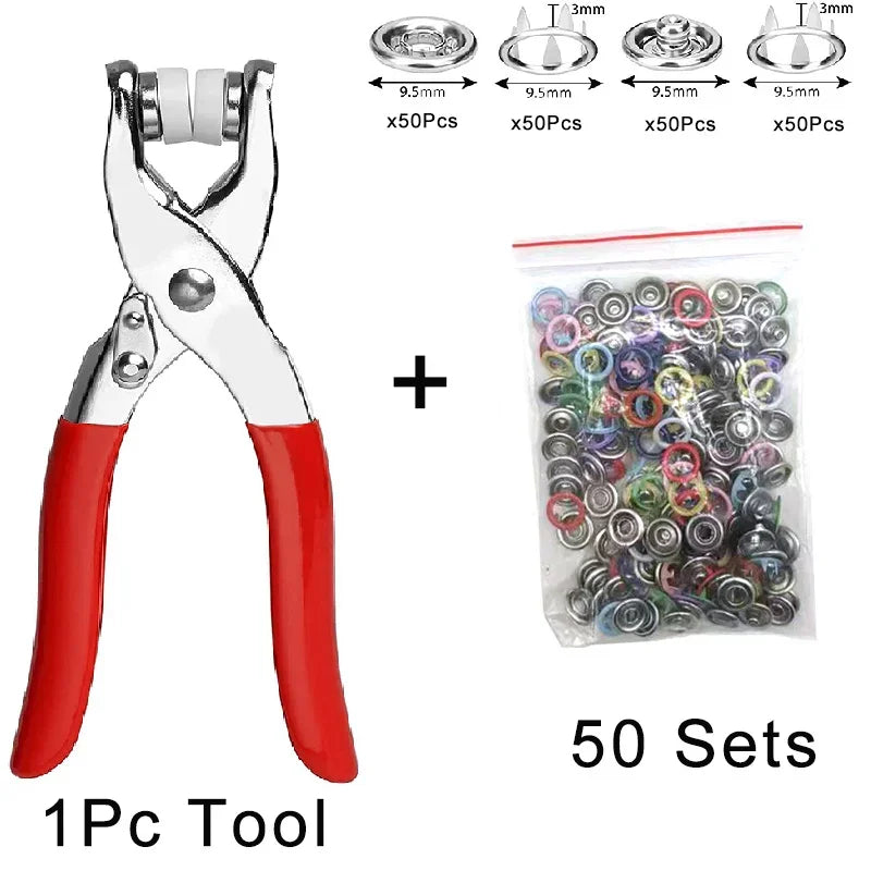Metal Snap Fastener Kit with Pliers – 50 or 100 Sets