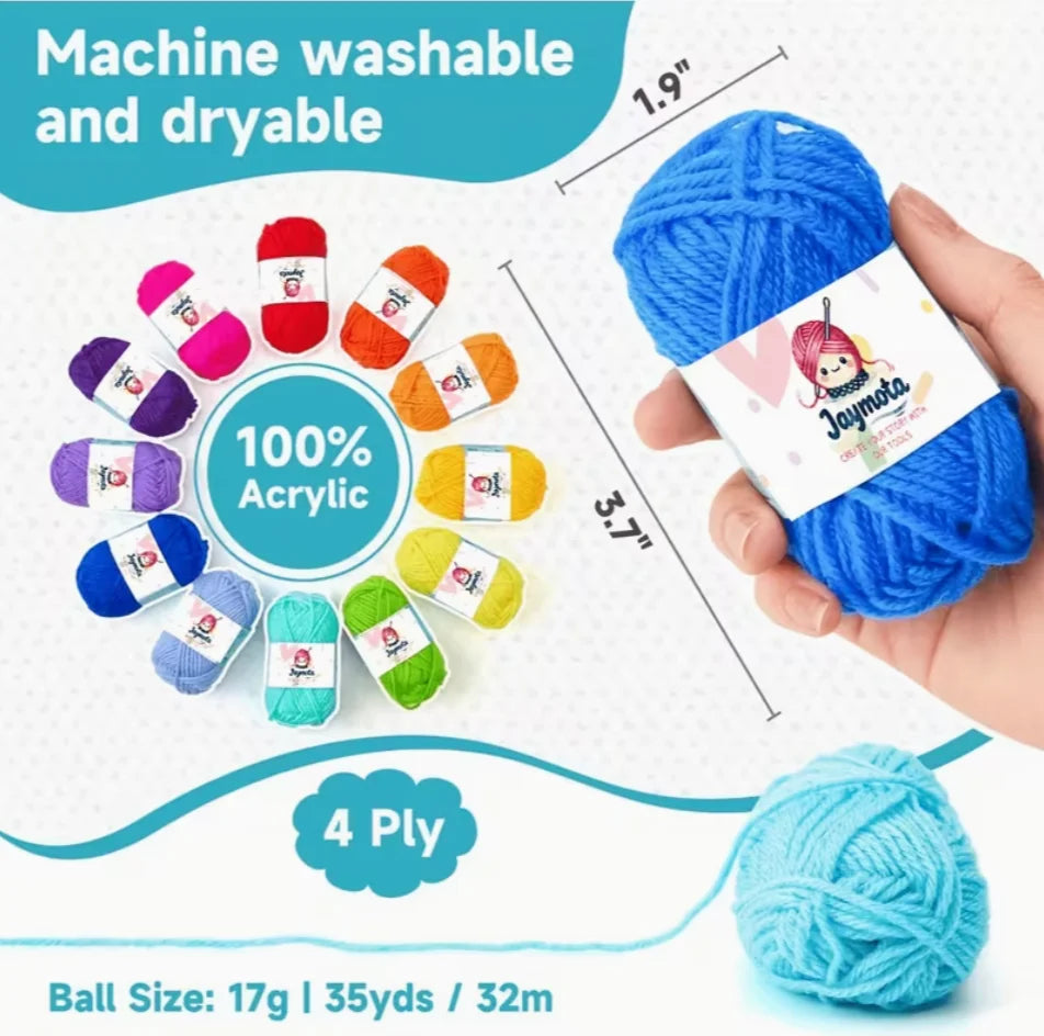 43-Piece Crochet Kit with 32-Color Acrylic Yarn, Ergonomic Hooks & Knitting Needles — Beginner-Friendly Set with Portable Storage Bag