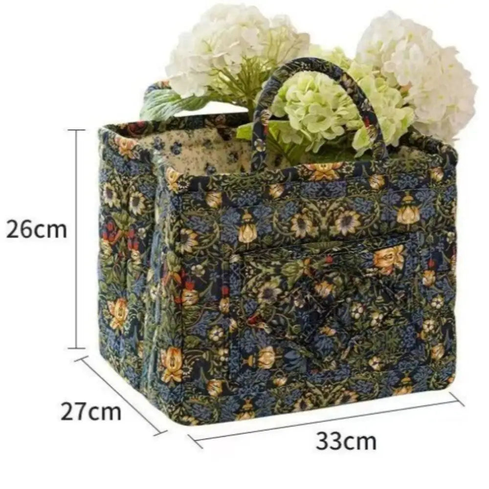 Floral Fabric Storage Basket – Collapsible Quilted Design with Handles, 33×27×26cm – For Laundry, Toys & Home Organization