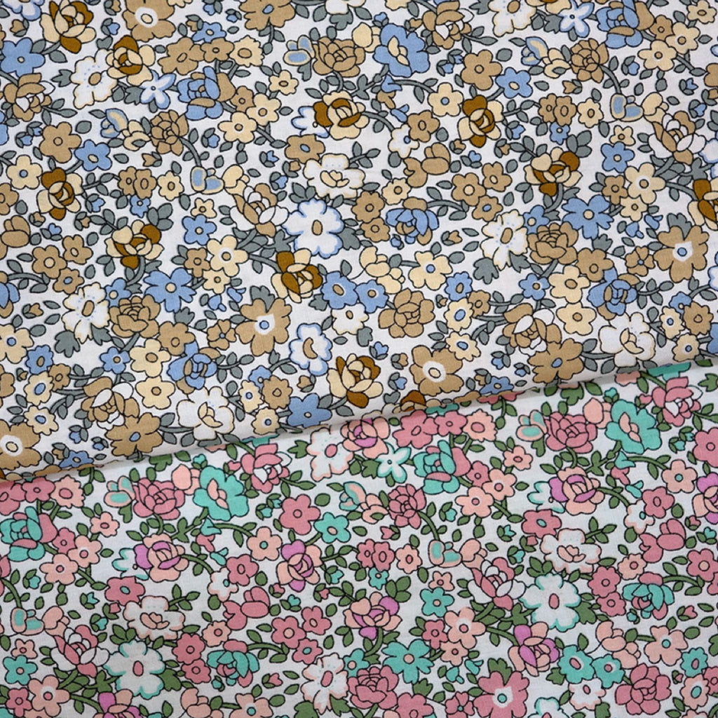 100% Cotton Poplin Fabric – Botanical Plant & Flower Print, 145cm Wide, Sold by 0.5m