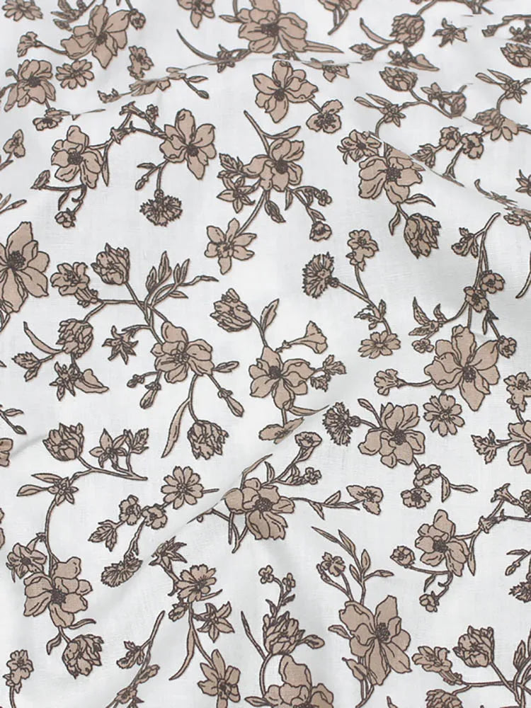 Small Floral Cotton Poplin Fabric – 100% Cotton, 147cm Wide, Sold by Half Meter – Black, White & Brown