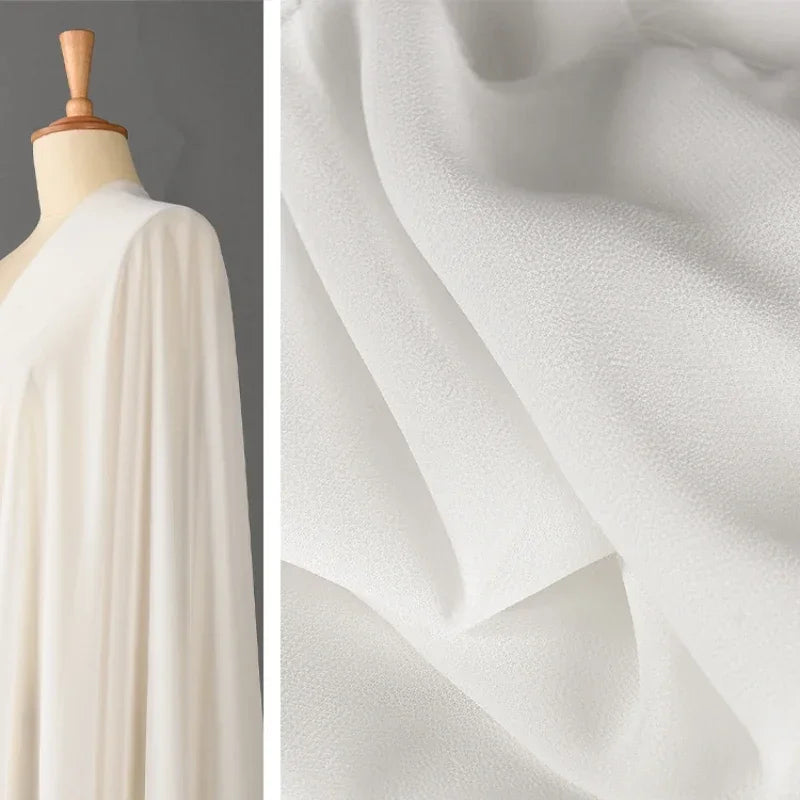 White Beaded Chiffon Fabric – Lightweight & Drapey | 146 cm Wide (57.5 in)