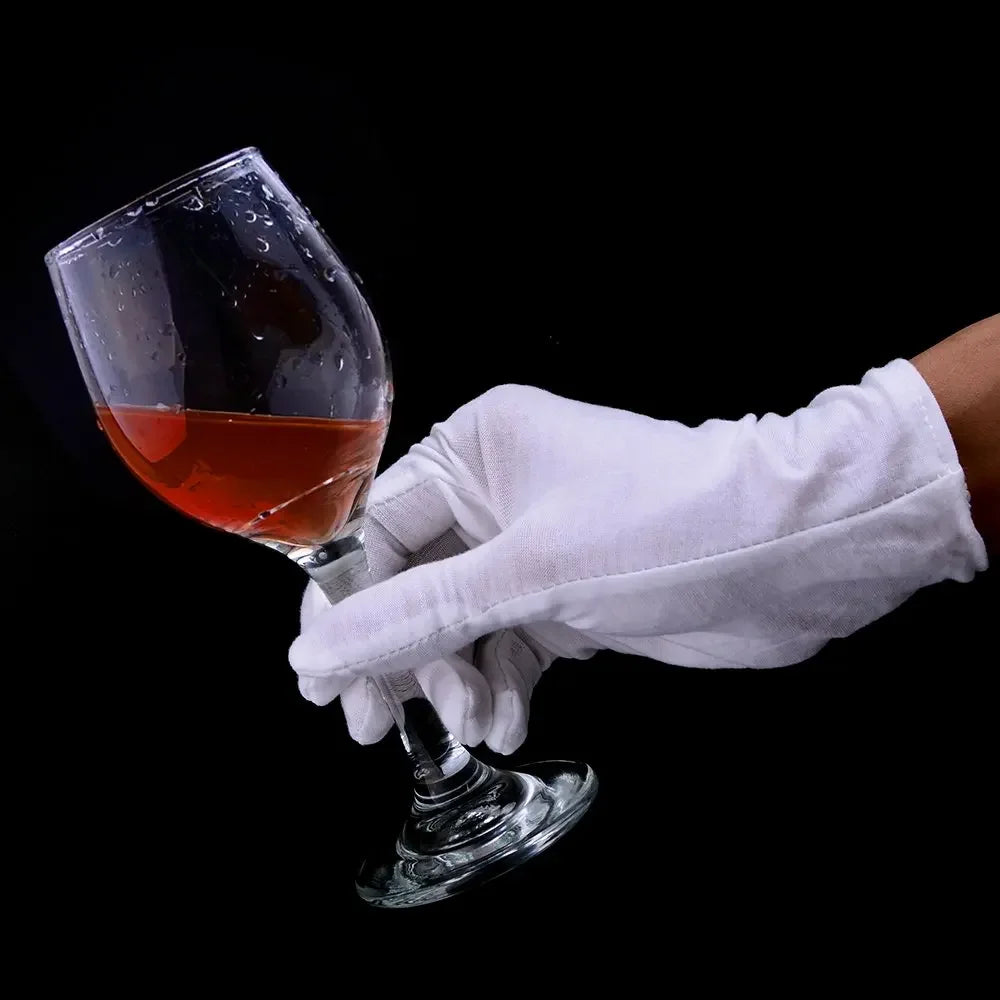 White Cotton Gloves – 12 Pairs, Washable & Stretchable, S/M/L/XL