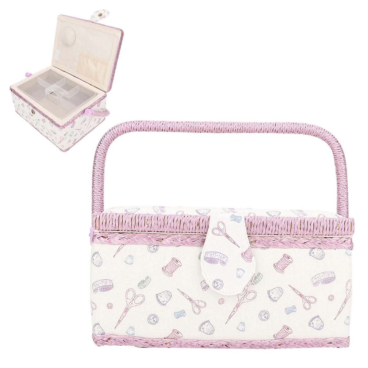 Vintage Sewing Basket Household Fabric Craft Thread Needle Storage Box Organizer