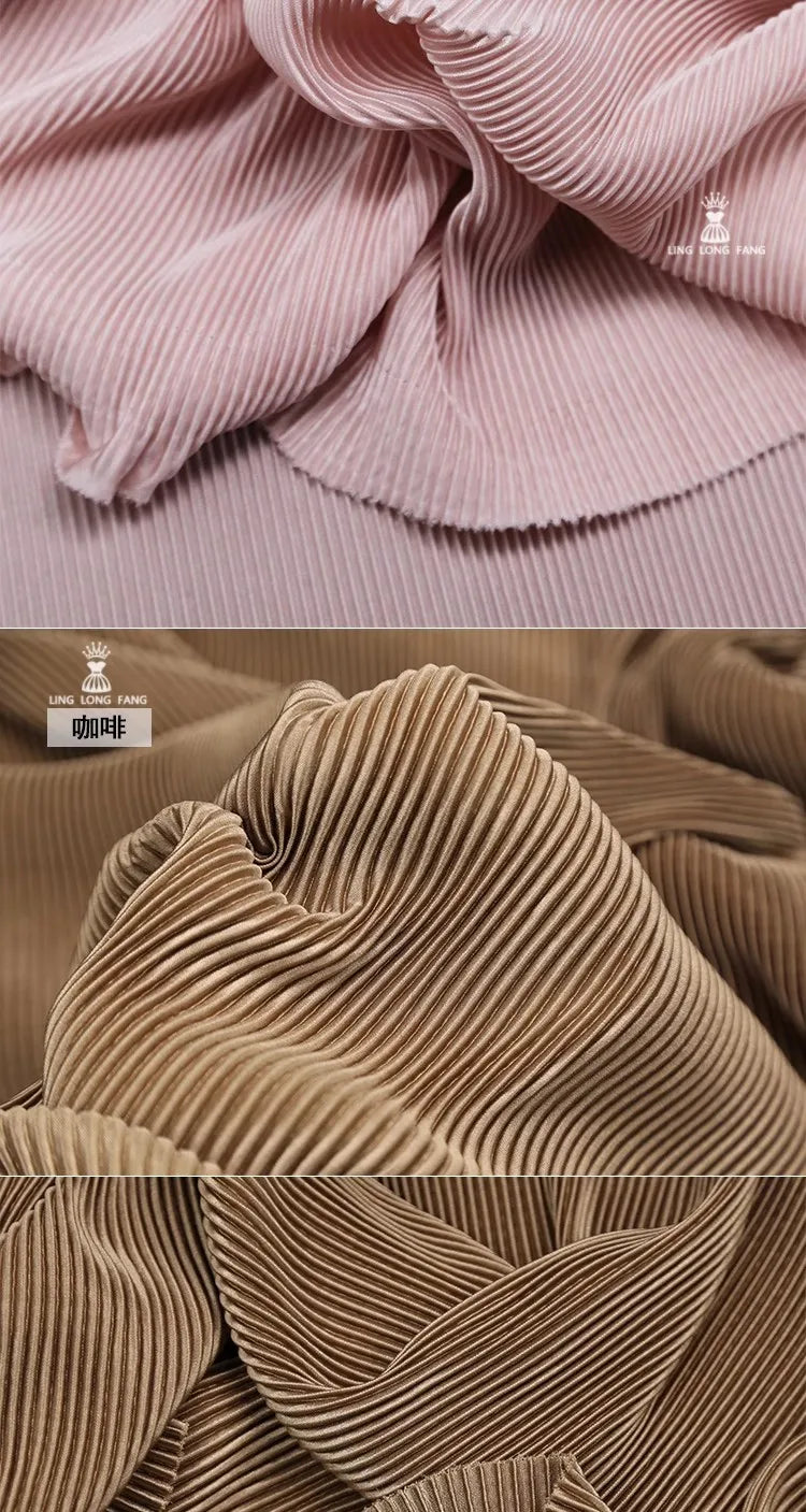 Striped Pleated Elastic Knit Fabric – 100% Polyester, 150cm Wide – For Dresses, Wide-Leg Pants & Designer Apparel