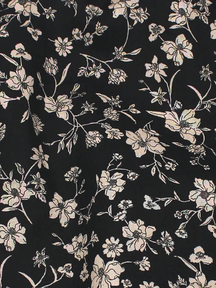 Small Floral Cotton Poplin Fabric – 100% Cotton, 147cm Wide, Sold by Half Meter – Black, White & Brown