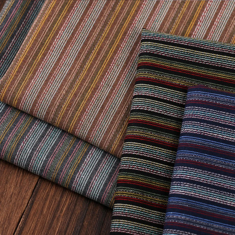 Yarn-Dyed Jacquard Striped Linen Cotton Fabric – 55" Wide, Sold by the Half Yard