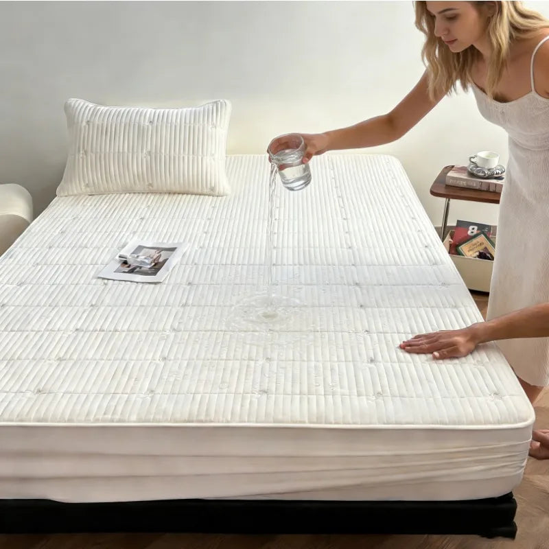 Waterproof Quilted Mattress Protector – 360° Deep Pocket, TPU Waterproof, Breathable Microfiber, Single to Super King