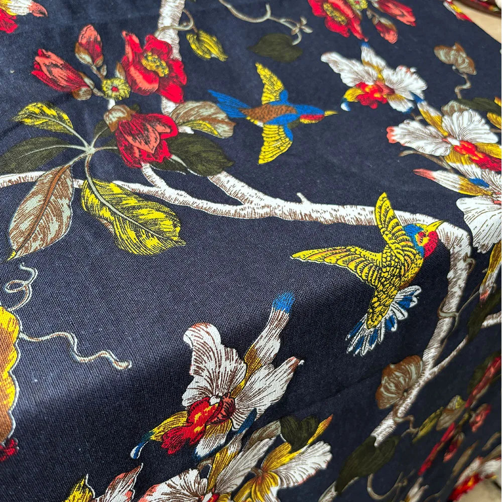 Floral & Bird Print Linen Cotton Fabric – 145cm Wide, Sold by 50cm – For Quilting, Upholstery, Bags & Home Décor