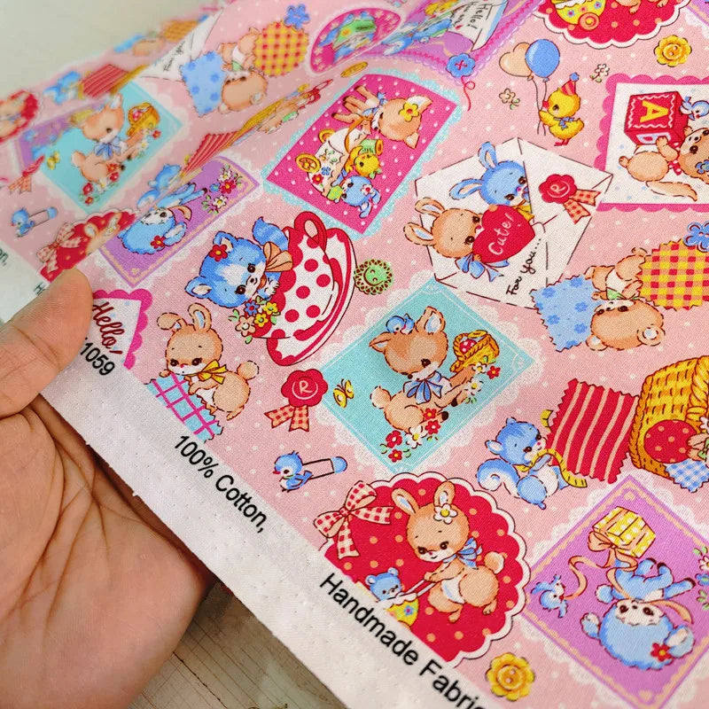20S Cotton Cute Showa Kawaii Cat Deer Print Fabric DIY Quilting Needlework Material Sewing Dress Kids Clothes Fabrics