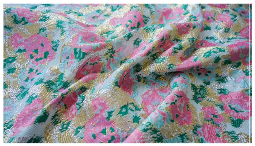 Retro Golden Floral Jacquard Fabric | Yarn-Dyed Silk-Look | 50×150cm