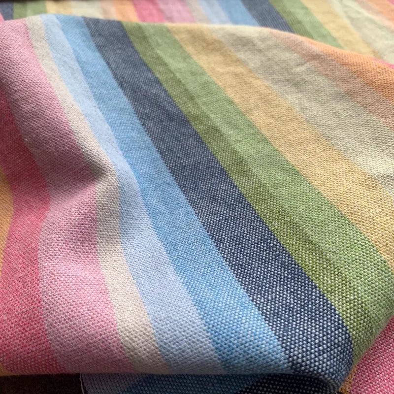 Colorful Woven Striped Linen-Cotton Fabric – 65% Linen 35% Cotton, 142cm Wide, Sold by 50cm – For Dresses, Pants & Designer Clothing