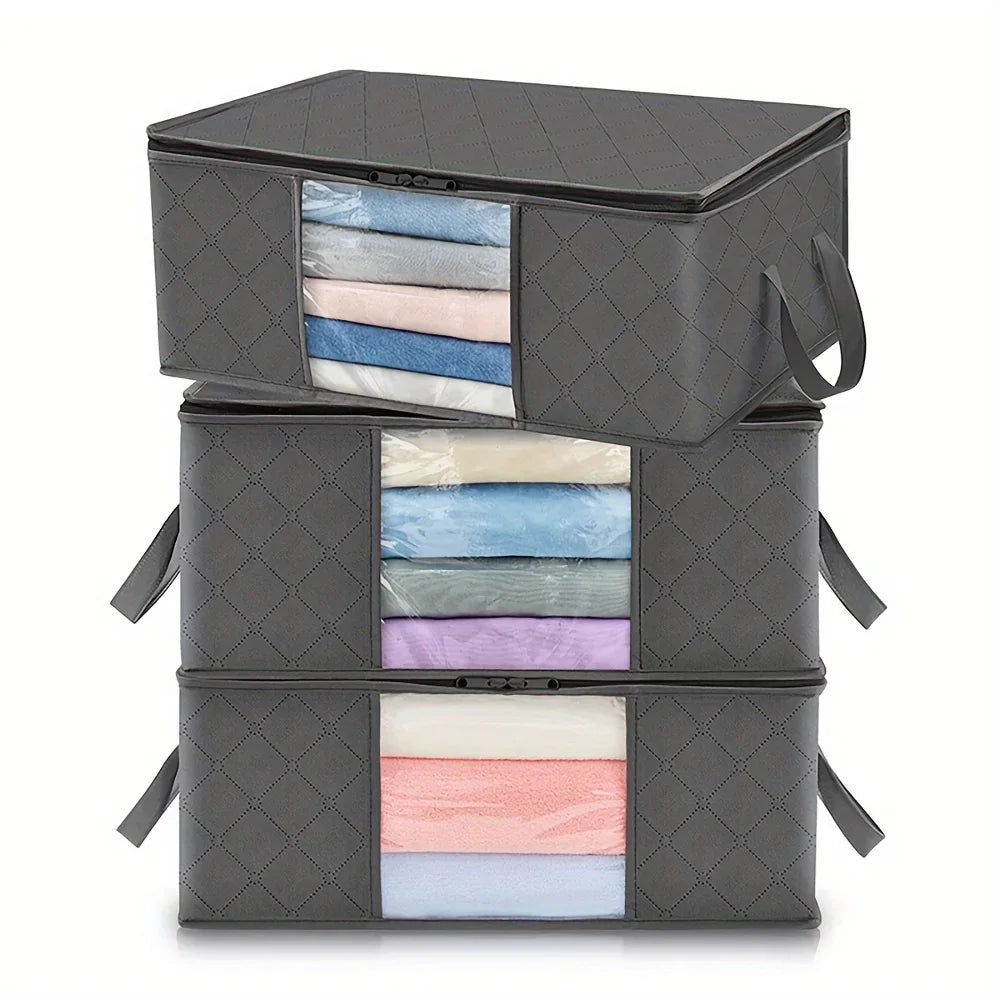 35L Foldable Fabric Storage Bag with Clear Window – Quilt & Blanket Organizer Box