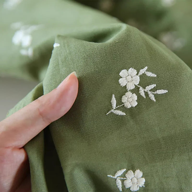 Embroidered Floral Poly-Cotton Fabric – 145cm Wide, Sold by 50cm – For Dresses, Quilting & DIY Clothing
