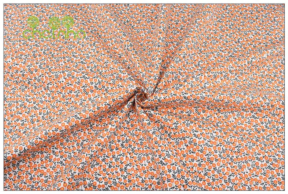 Orange Floral Series Printed Twill Cotton Fabric – 40s Weight