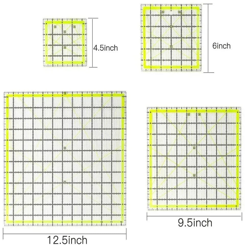Acrylic Square Quilting Ruler with Non-Slip Rings (4 Sizes)