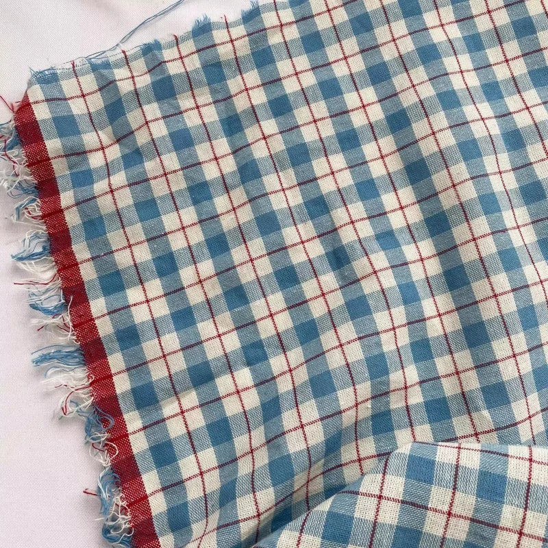 Ins Style Checkered Cotton Cloth DIY Blue Fabric