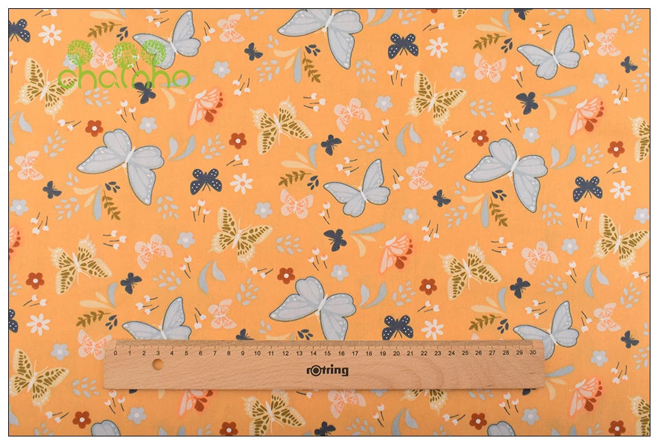 Orange Floral Series Printed Twill Cotton Fabric – 40s Weight