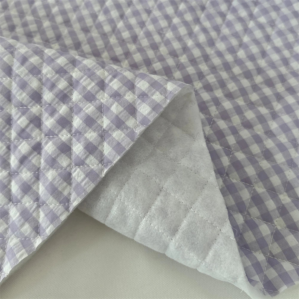 Quilted Cotton Padded Composite Fabric – 57" × 20" Color-Block Plaid Panel | Clothing Lining & Cushion Sewing