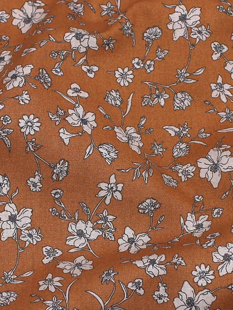 Small Floral Cotton Poplin Fabric – 100% Cotton, 147cm Wide, Sold by Half Meter – Black, White & Brown