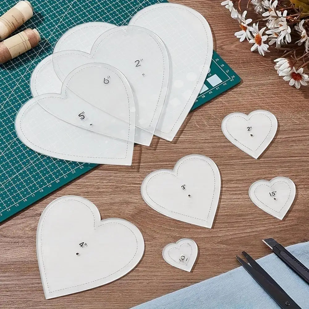 8-Piece Heart Quilting Template Set – Acrylic Fabric Cutting Stencils for Patchwork & Sewing