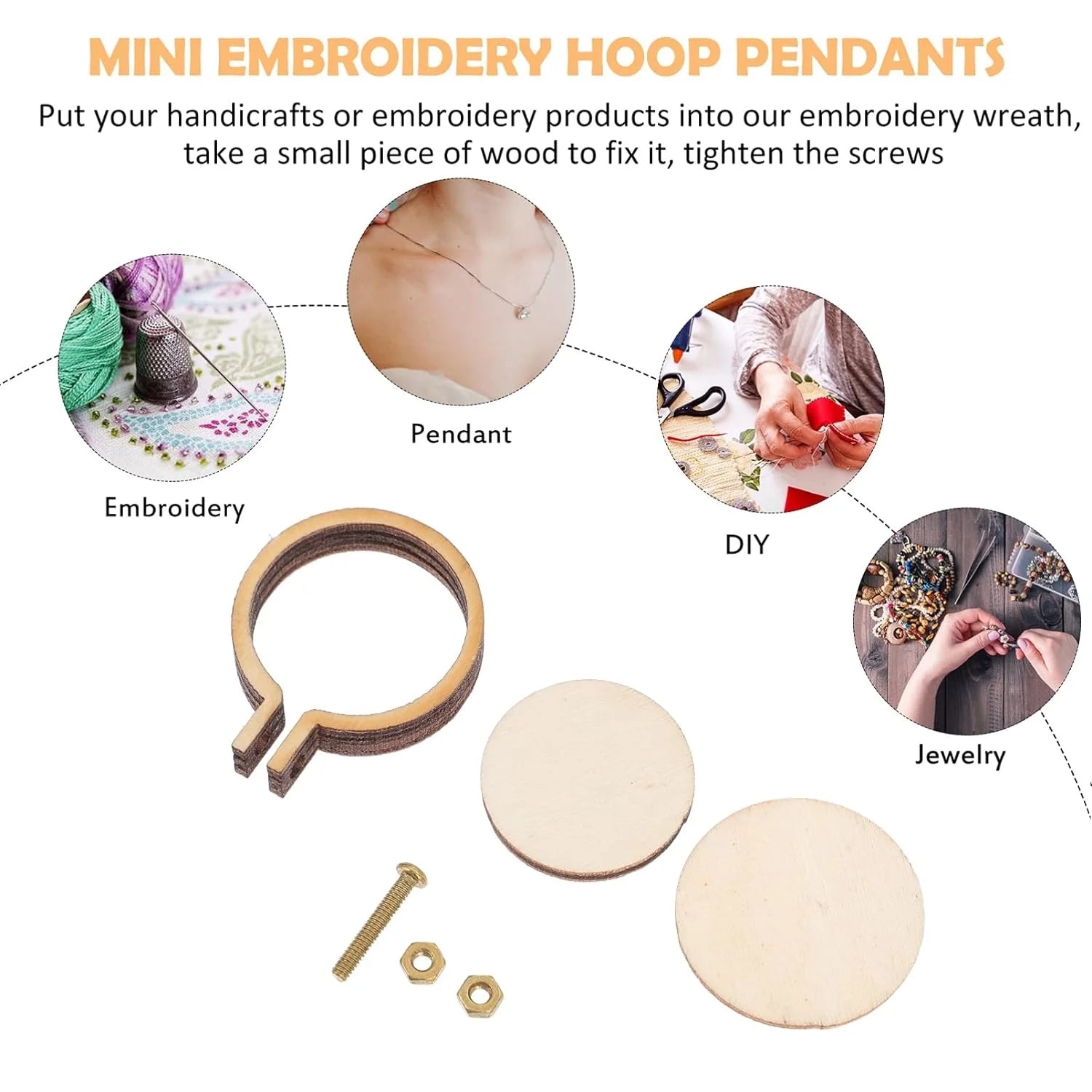 Mini Wooden Embroidery Hoop Set — 10 Pieces