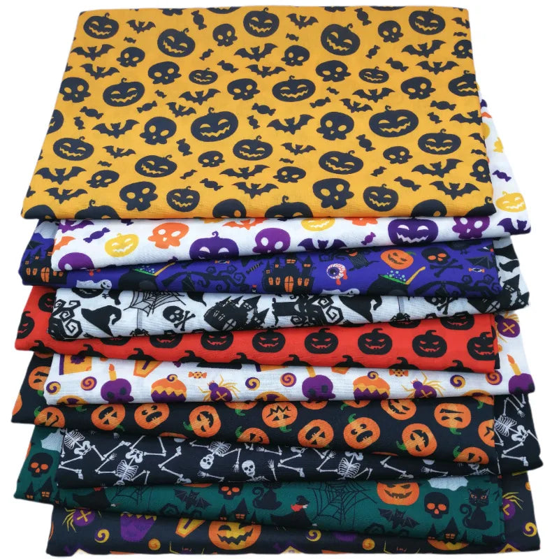 Retazos de Tela Cuadrados Halloween — 6 Cuadrados Precortados de 25×25cm | 100% Poliéster