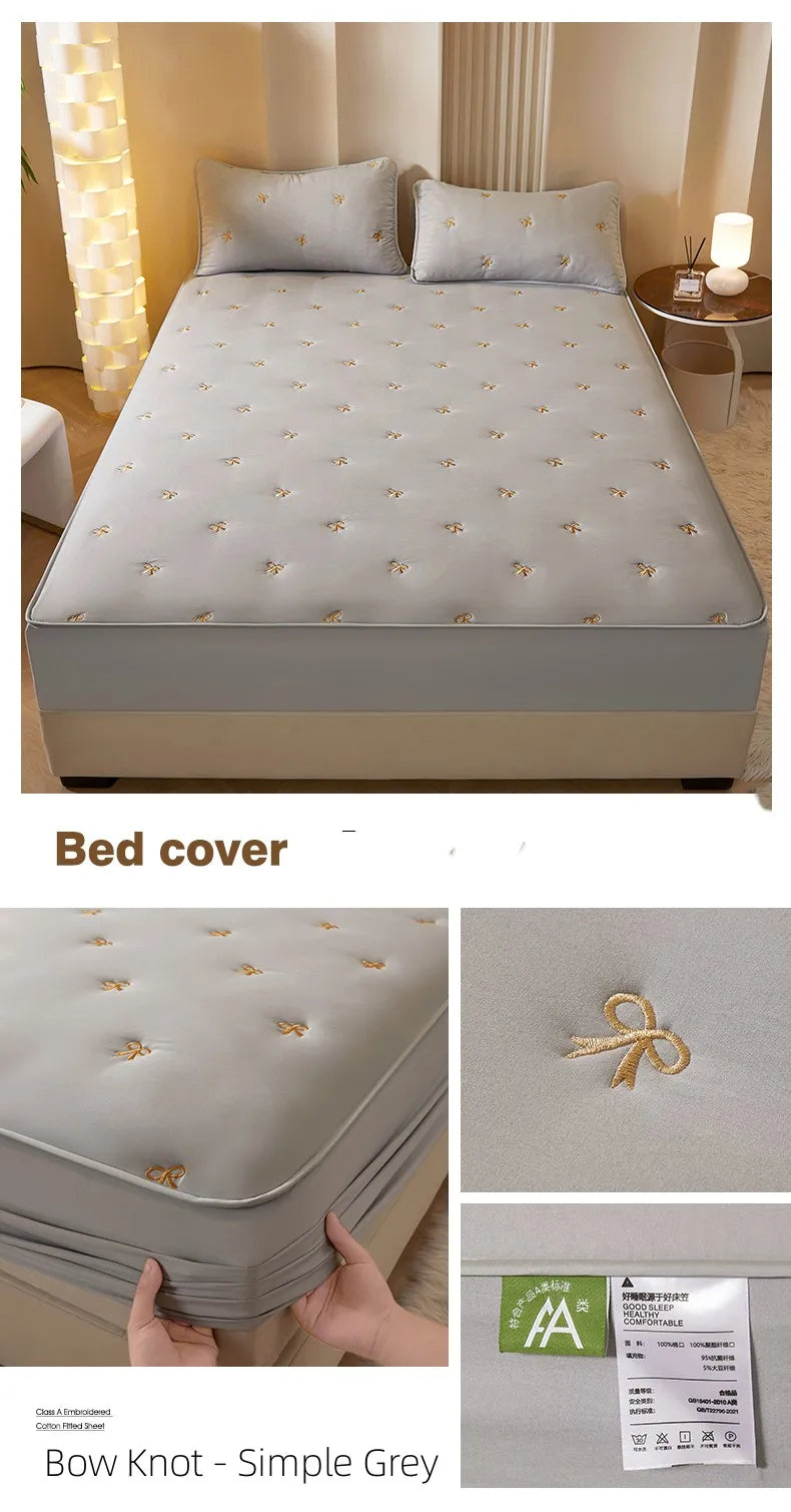 Super Thick Quilted Embroidered Mattress Pad Cover – Single, Queen & King Sizes