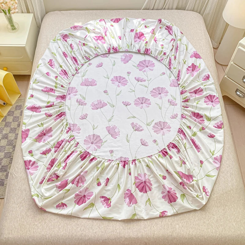 Floral Print Fitted Sheet - 500TC Polyester - 1pc or 3pc Set