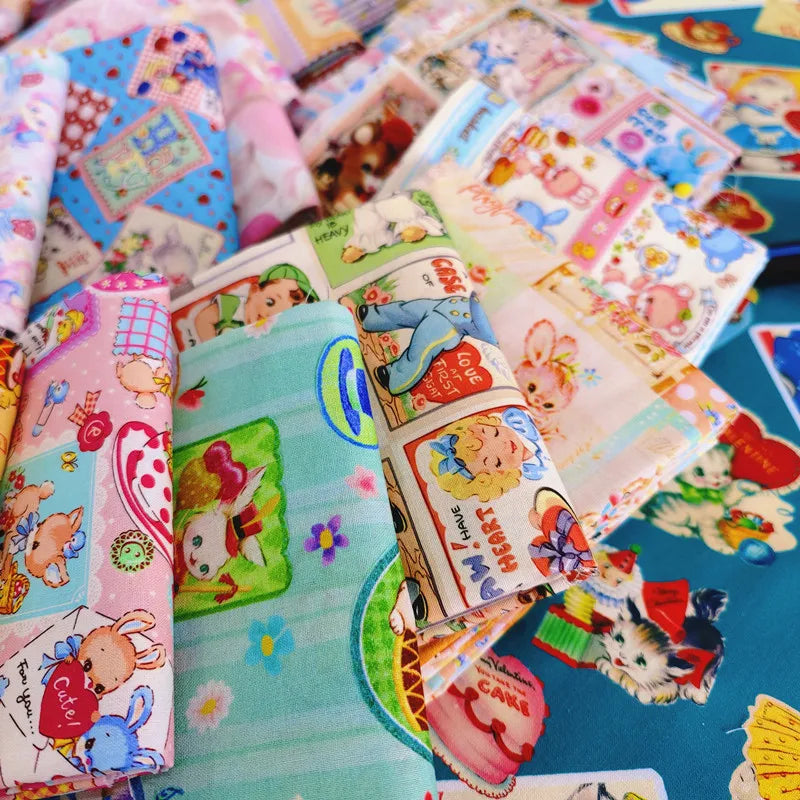 Kawaii Cat & Deer Print Organic Cotton Fabric – 110cm Wide | Kids Clothes, Quilting & DIY Sewing