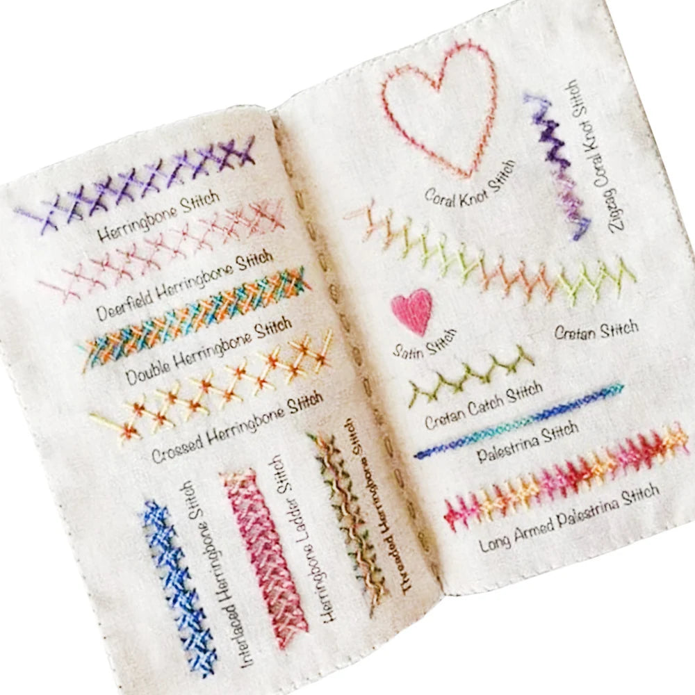 Creative Embroidery Stitches Book for Beginners – Step-by-Step Hand Embroidery Kit with Floral Linen Canvas