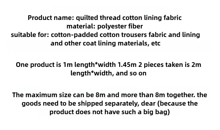 Quilted Lining Fabric by the Meter – 100cm x 145cm Polyester Sewing Cloth