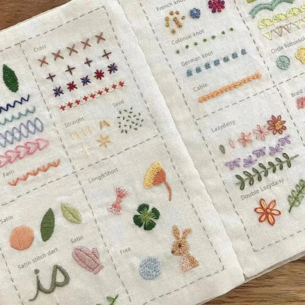 Basic Stitches Book For Beginners Adults Embroidery Sewing Kit With Patterns Basic Hand Embroidery Stitches Step-By-Step tutorie