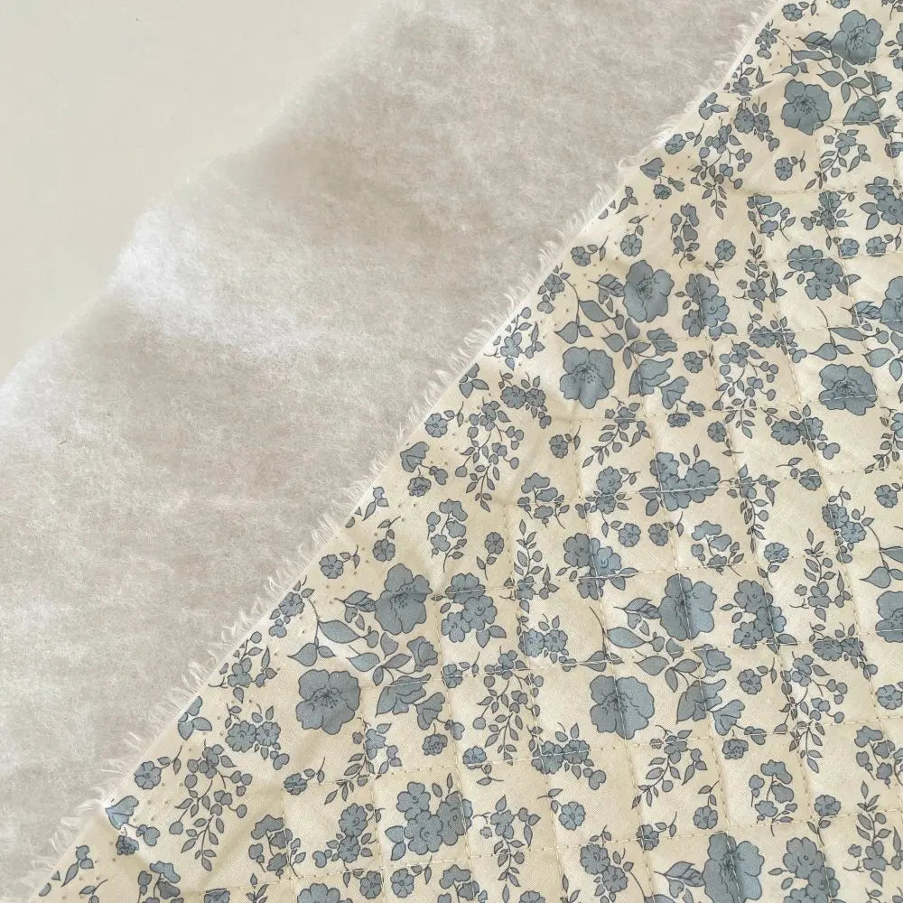 Forest Style Quilted Blue Floral Fabric – 53" Wide Soft Thick Outerwear Fabric, Sold by the Meter